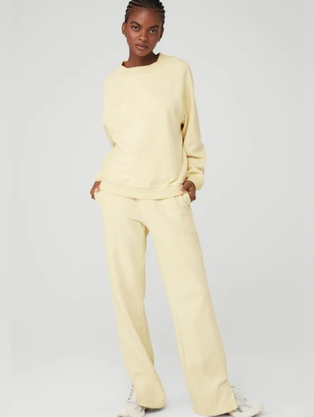 Alo Yoga Free Time Crewneck Pullover & High Waist Straight Sweatpant sz SMALL
